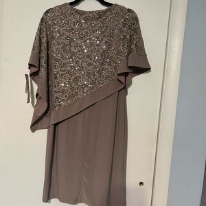 R&M Richards Brown Asymmetrical Sheath Dress with Embellishments